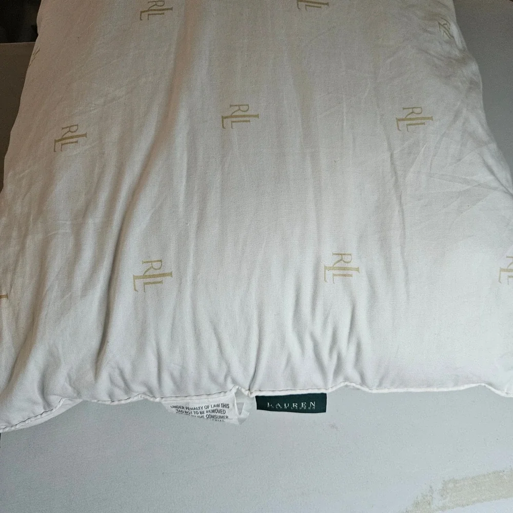 Ralph Lauren Home White Tan RLL Monogram Logo Standard Bed Pillow Polyester Fill